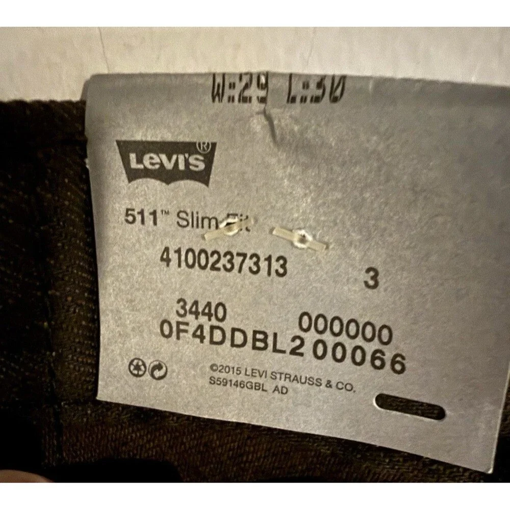 NWT Levis 511 Slim Fit men's comfy Stretch Jeans black 29x30 denim